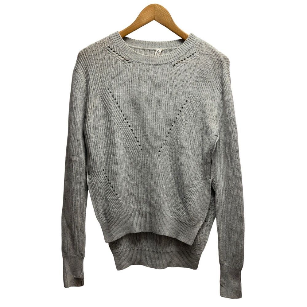 Lululemon Womens Sz 4 Seva Crewneck 100% Merino Wool Perforated Gray Sweater euc
